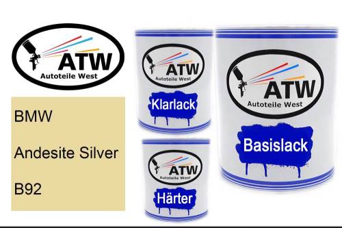 BMW, Andesite Silver, B92: 1L Lackdose + 1L Klarlack + 500ml Härter - Set, von ATW Autoteile West.